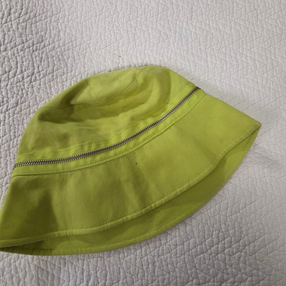 Banana Republic Lime Green Zipper Detail Cotton Bucket Hat Size M/L Chartreuse - Picture 2 of 4